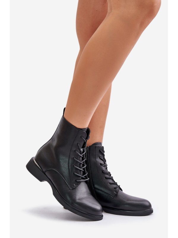 Warm Women's Worker Boots Natural Leather Vinceza 66691 Black