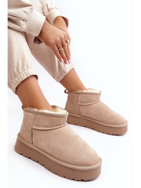 Stylish Low Suede Snow Boots Light Beige Nucca