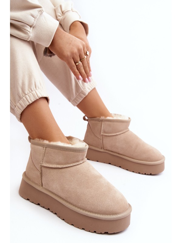 Stylish Low Suede Snow Boots Light Beige Nucca