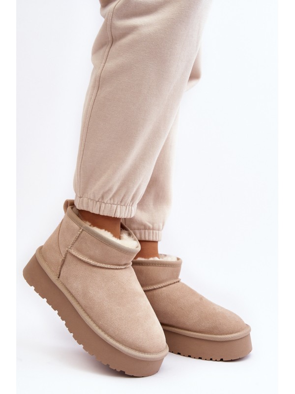 Stylish Low Suede Snow Boots Light Beige Nucca