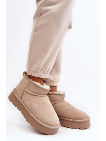 Stylish Low Suede Snow Boots Light Beige Nucca