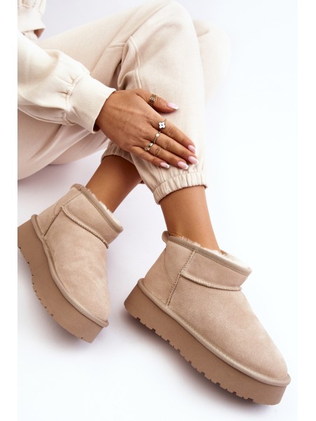 Stylish Low Suede Snow Boots Light Beige Nucca