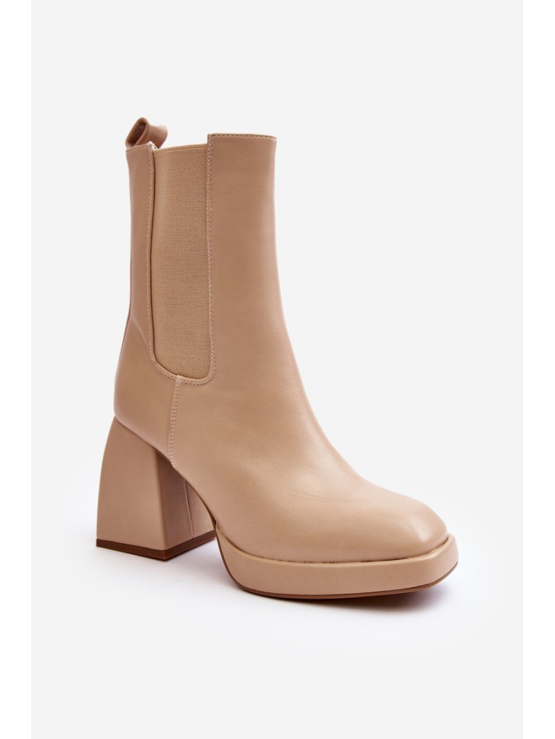 Women's platform and heel ankle boots in beige Stelares