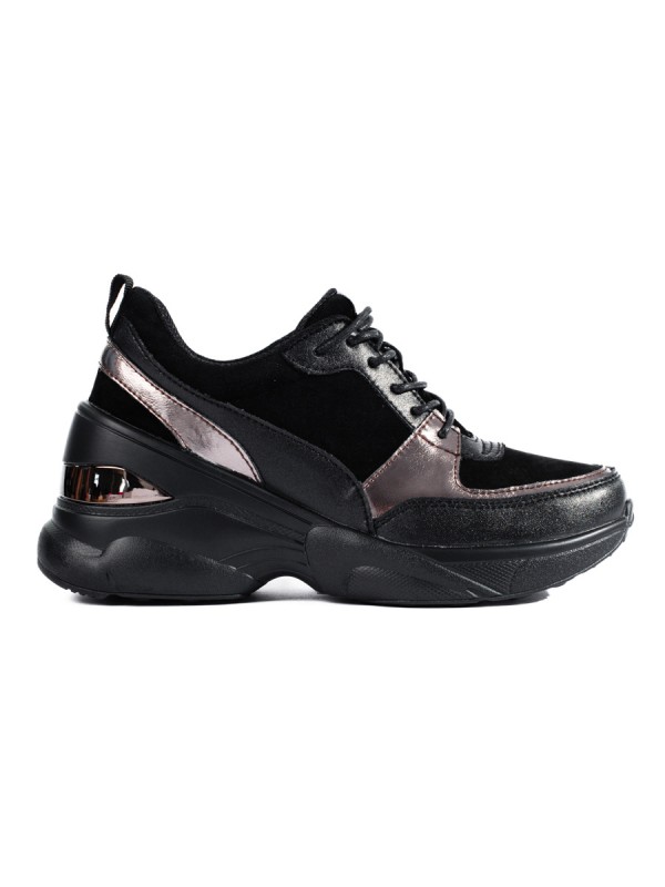 Lengvi odiniai sportiniai batai ant platformos Artiker 55C1041 juodi