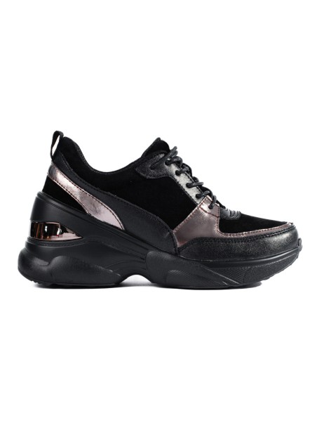 Lengvi odiniai sportiniai batai ant platformos Artiker 55C1041 juodi