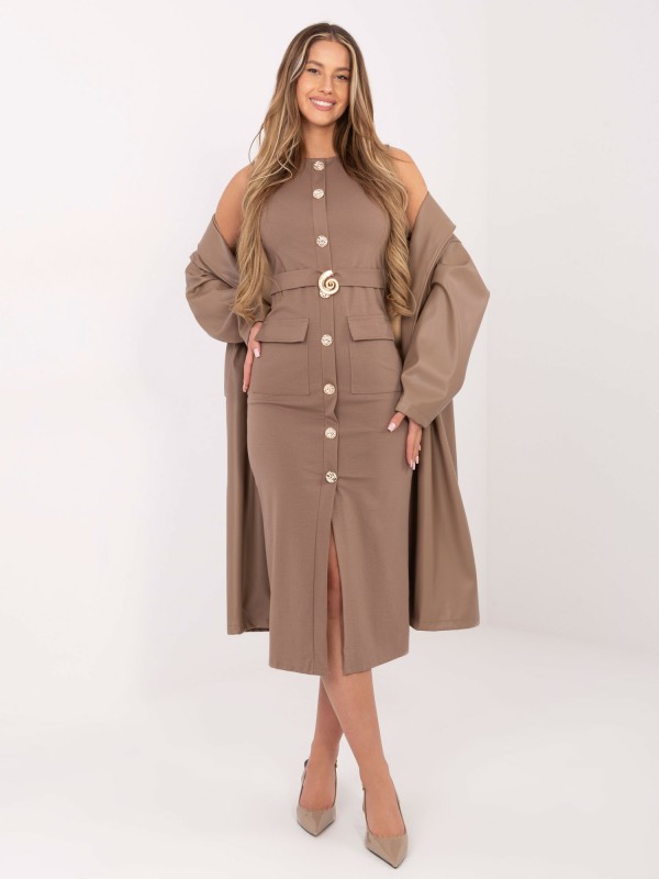 Suknelė-IT-SK-21891.61-tamsiai smėlio spalvos