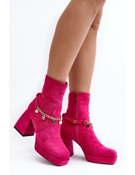 Women's ankle boots with chunky heel and chain detail Fuchsia Tiselo