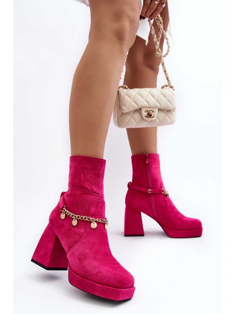 Women's ankle boots with chunky heel and chain detail Fuchsia Tiselo