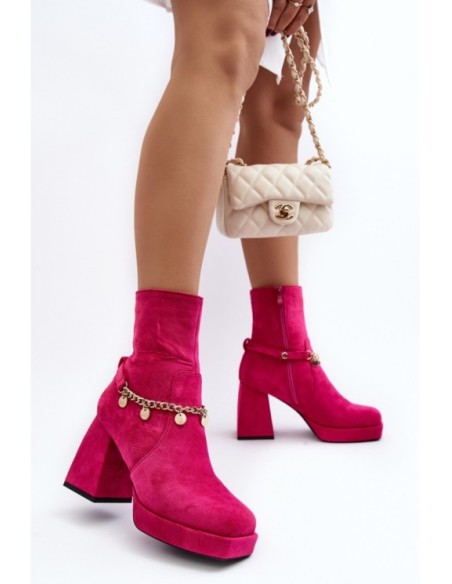 Women's ankle boots with chunky heel and chain detail Fuchsia Tiselo
