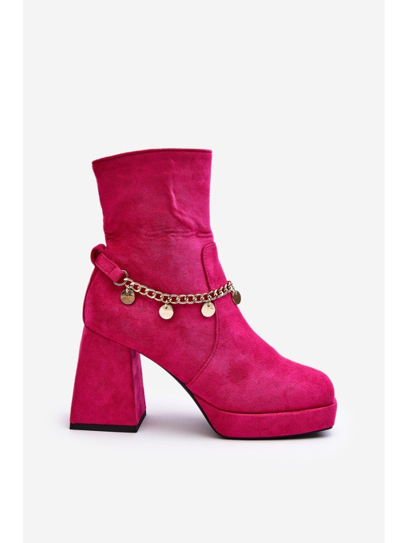 Women's ankle boots with chunky heel and chain detail Fuchsia Tiselo