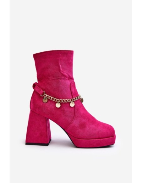 Women's ankle boots with chunky heel and chain detail Fuchsia Tiselo