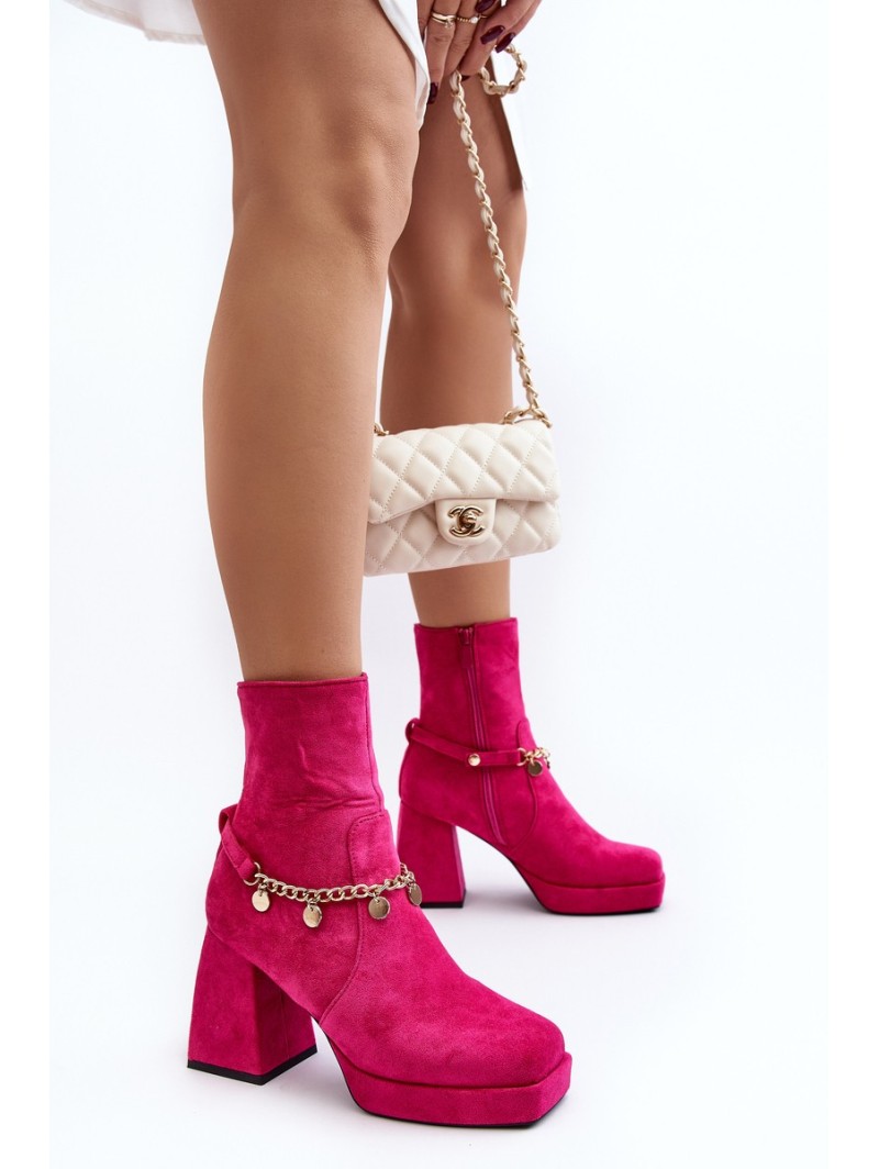 Women's ankle boots with chunky heel and chain detail Fuchsia Tiselo
