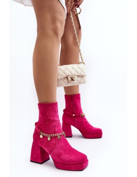 Women's ankle boots with chunky heel and chain detail Fuchsia Tiselo