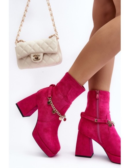 Women's ankle boots with chunky heel and chain detail Fuchsia Tiselo