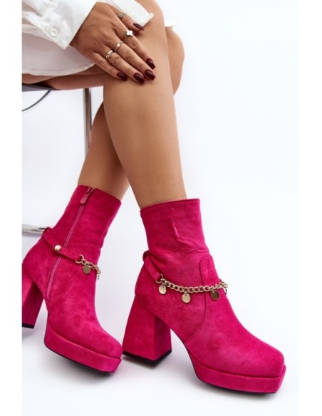 Women's ankle boots with chunky heel and chain detail Fuchsia Tiselo