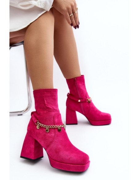 Women's ankle boots with chunky heel and chain detail Fuchsia Tiselo