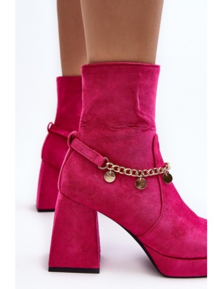 Women's ankle boots with chunky heel and chain detail Fuchsia Tiselo