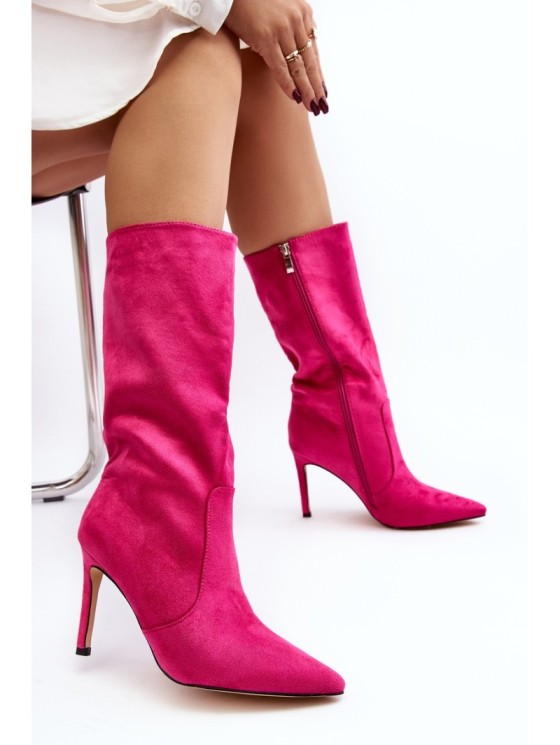 Women's Half-Calf Boots on Stiletto Fuchsia Odetteia 2