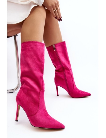 Women's Half-Calf Boots on Stiletto Fuchsia Odetteia