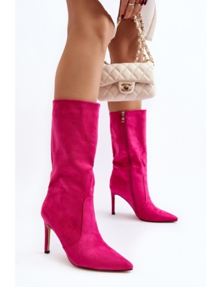 Women's Half-Calf Boots on Stiletto Fuchsia Odetteia