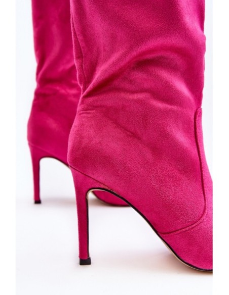 Women's Half-Calf Boots on Stiletto Fuchsia Odetteia