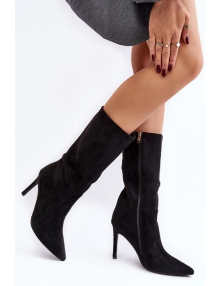 Women's Half-Calf Boots with Stiletto Heel Black Odetteia