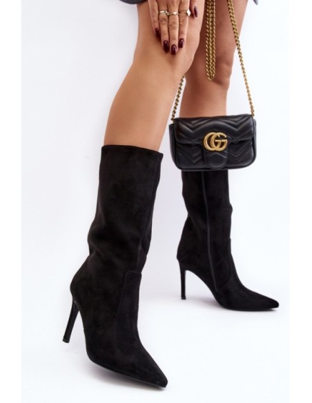 Women's Half-Calf Boots with Stiletto Heel Black Odetteia