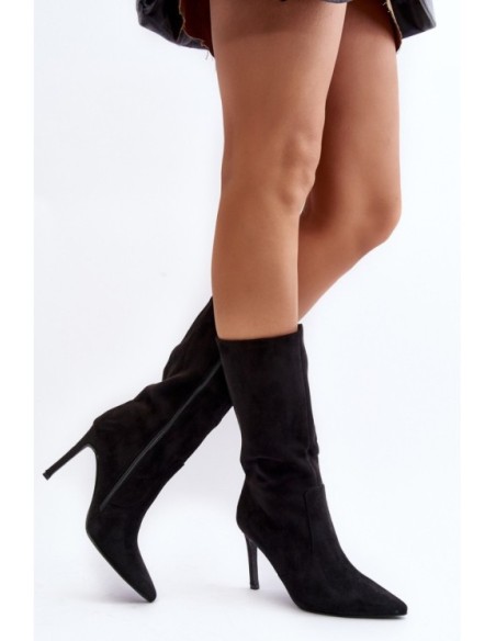 Women's Half-Calf Boots with Stiletto Heel Black Odetteia