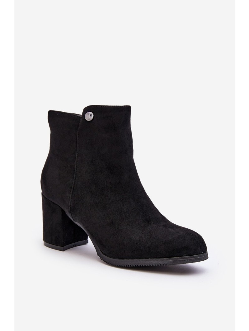 Black Suede Women's Ankle Boots with Block Heel Selela