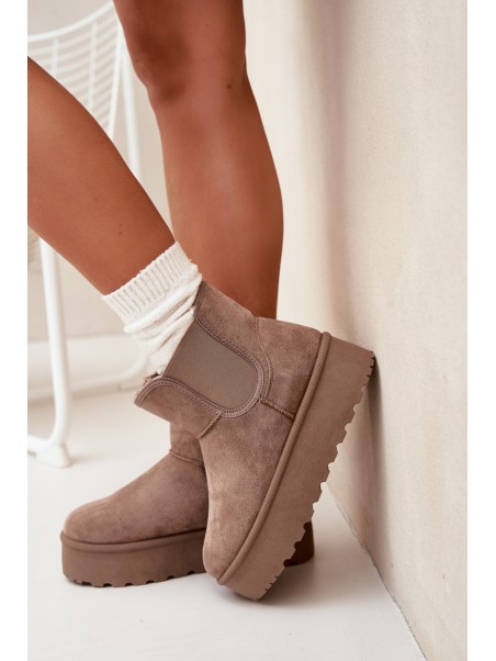 Ladies Snow Boots With Elastic Insert Khaki Kiora