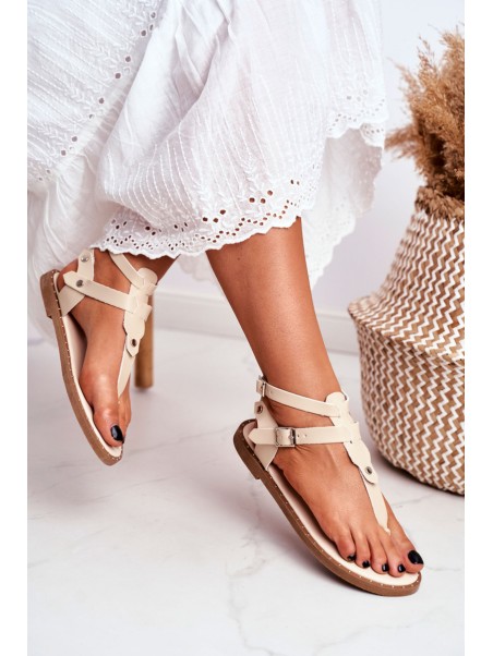 Lu Boo Women's Sandals Beige Flip Flops Gladiators Achilla