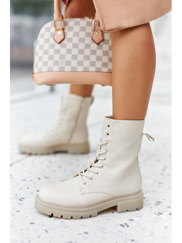 Women's Flat Boots Workers Beige Rozelle