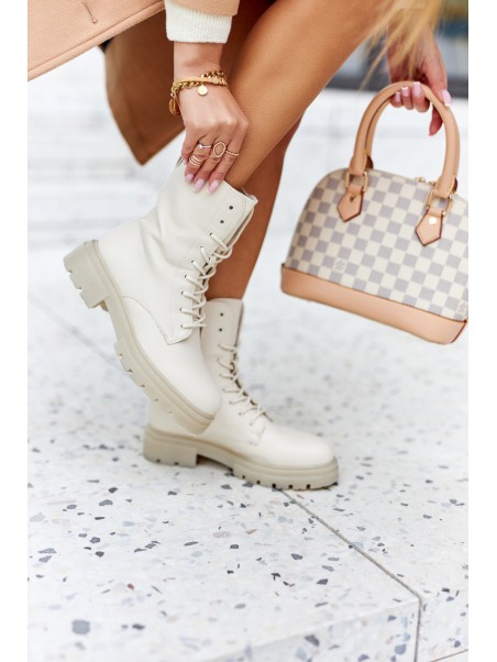 Women's Flat Boots Workers Beige Rozelle