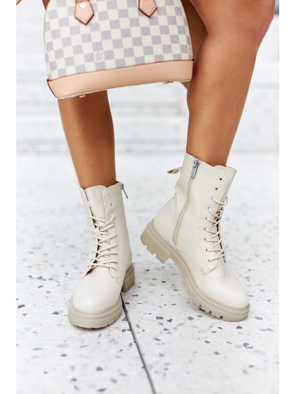 Women's Flat Boots Workers Beige Rozelle
