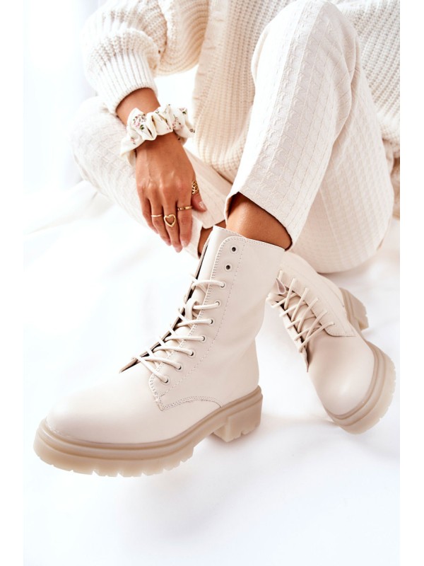 Women's Flat Boots Workers Beige Rozelle