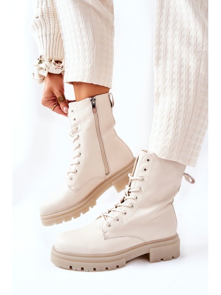 Women's Flat Boots Workers Beige Rozelle