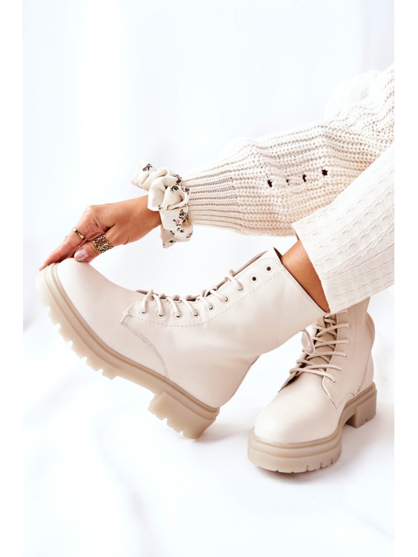 Women's Flat Boots Workers Beige Rozelle
