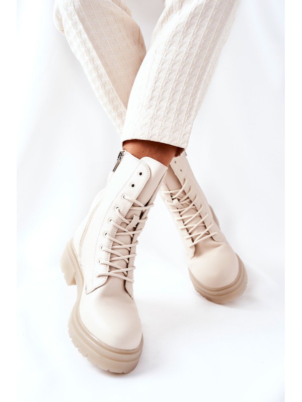 Women's Flat Boots Workers Beige Rozelle