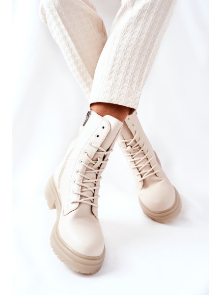 Women's Flat Boots Workers Beige Rozelle