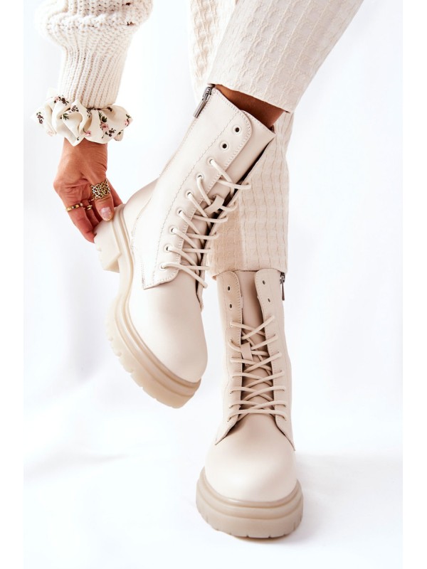 Women's Flat Boots Workers Beige Rozelle