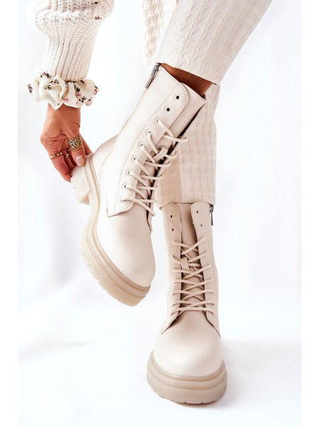 Women's Flat Boots Workers Beige Rozelle