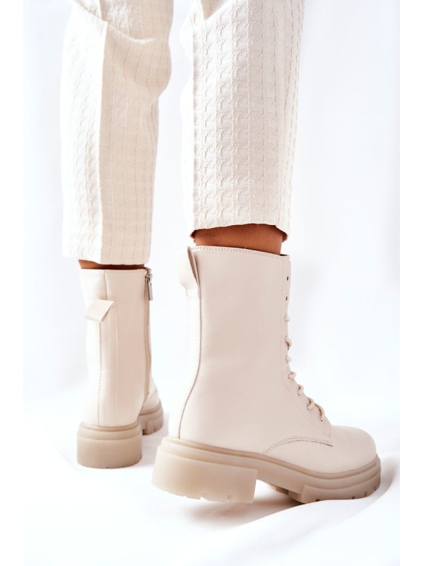 Women's Flat Boots Workers Beige Rozelle