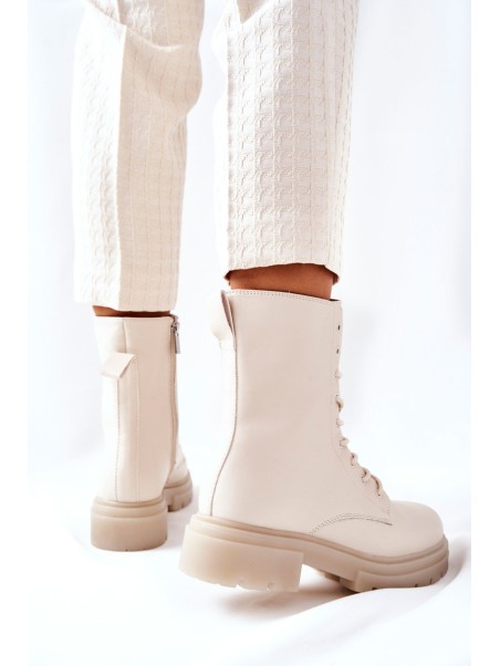 Women's Flat Boots Workers Beige Rozelle