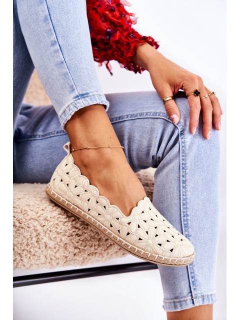 Women's Slip-on Ballerina Flats with Flowers Beige Vennice 2
