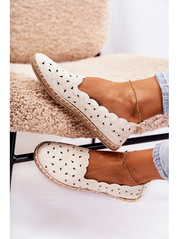 Women's White Floral Slip-On Ballerina Flats Vennice