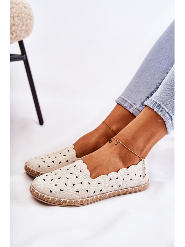 Women's White Floral Slip-On Ballerina Flats Vennice