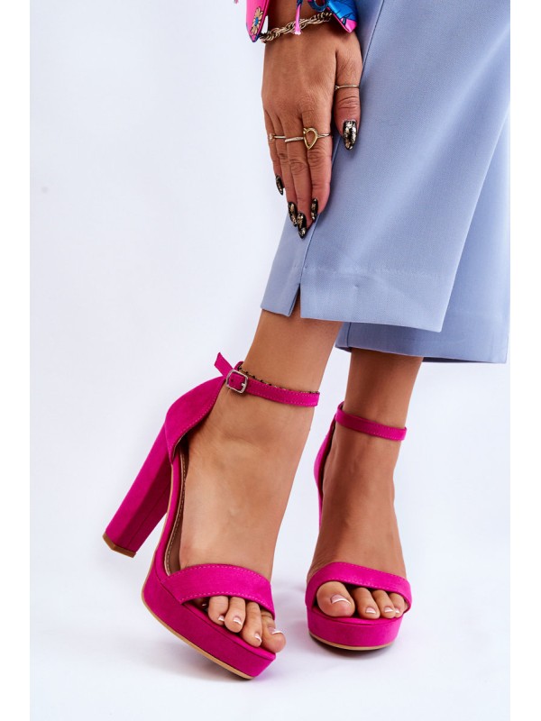 Suede Sandals On Heel Fuchsia Spectacular