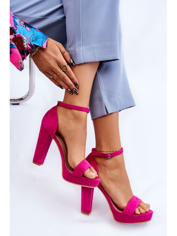 Suede Sandals On Heel Fuchsia Spectacular 2