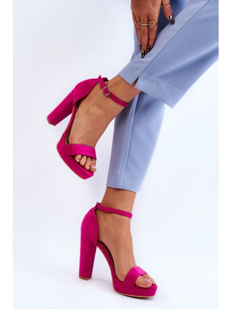 Suede Sandals On Heel Fuchsia Spectacular