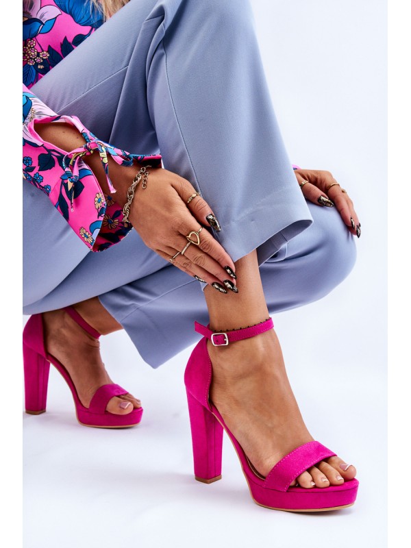 Suede Sandals On Heel Fuchsia Spectacular